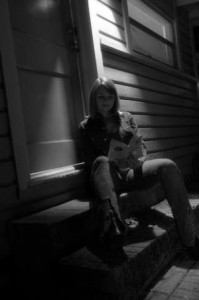 Darlyn on steps at Kerouac House